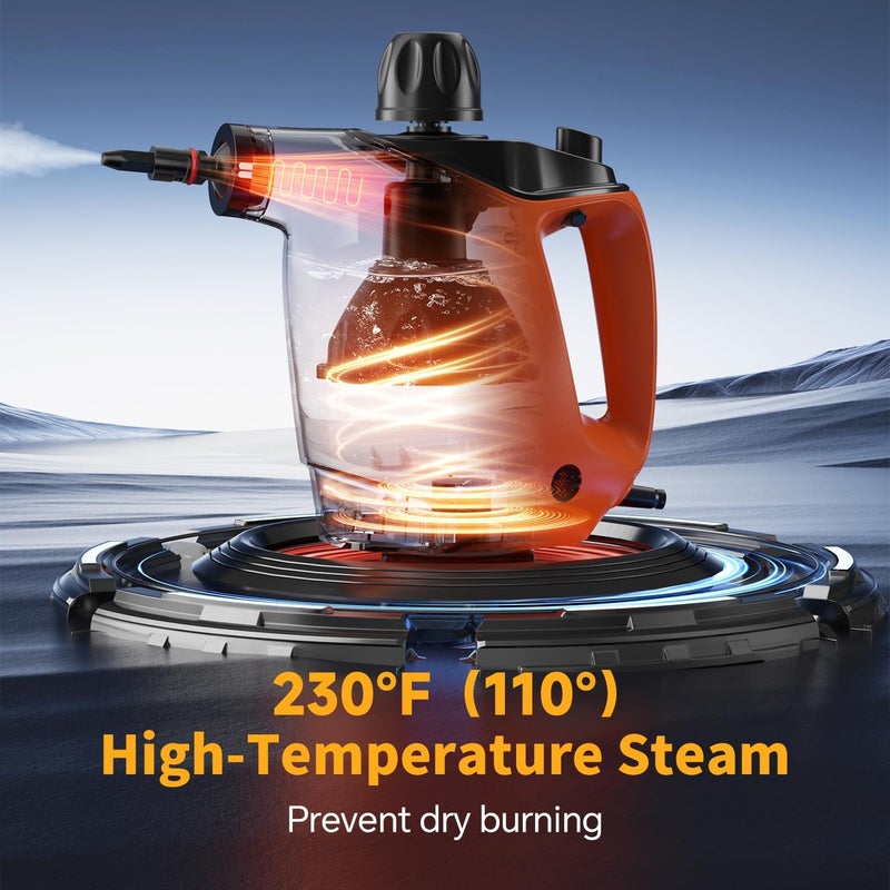 TICYACK Handheld Steam Cleaner, Steam Cleaner with 16 PCS Accessory & Safety Lock, 500ML Large Capacity Surface Steam for Cleaning, Multipurpose Steamer for Home, Car, Bathroom, Grease (Orange) - Image 2